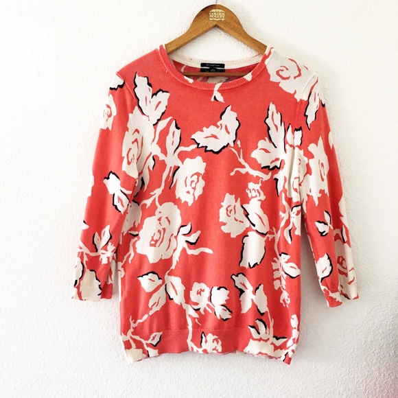 Lands' End Sweaters - Lands End 100% Cotton Orange Floral Rose Sweater